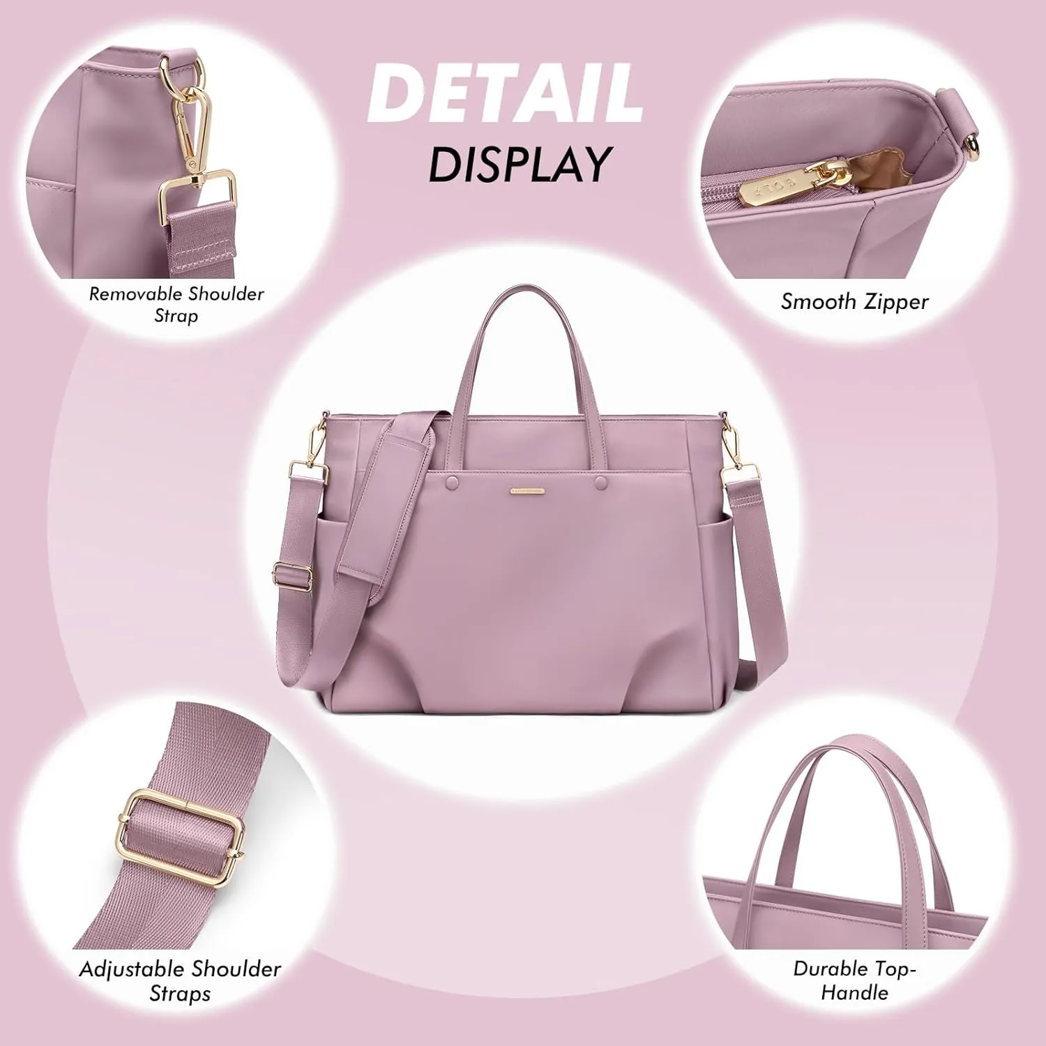 Laptop Tote Bag 15.6 Inch, Computer Shoulder Bag Large Work Tote Bag for Women, Laptop Carrying Case Stylish Handbag for Business Travel (Pinkish Purple)