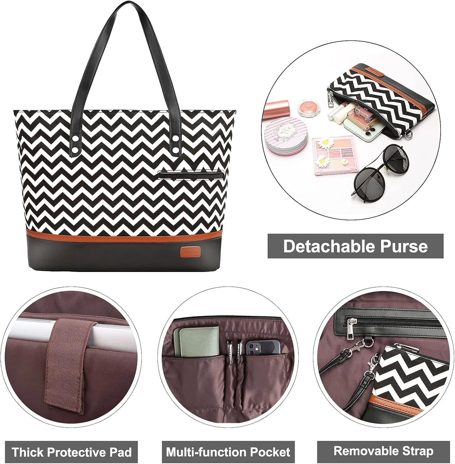 Laptop Tote Bag for Women Large Canvas Womens Briefcase Waterproof Computer Bag Work Bags for Women Fits 15.6 inch Laptop