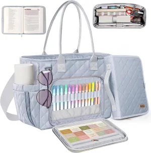 Large Bible Bag with Bible Cover Case for Women, Church Bag with Shoulder Strap, Quilted Bible Cover for Bible Study Supplies, a Christian Gift for Women, Blue