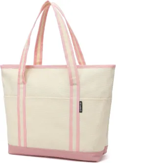 Large Canvas Tote Bag for Women, Beach Bag with Zipper, Utility Tote Bag with 3 Front Pockets, Weekender Pool Bag