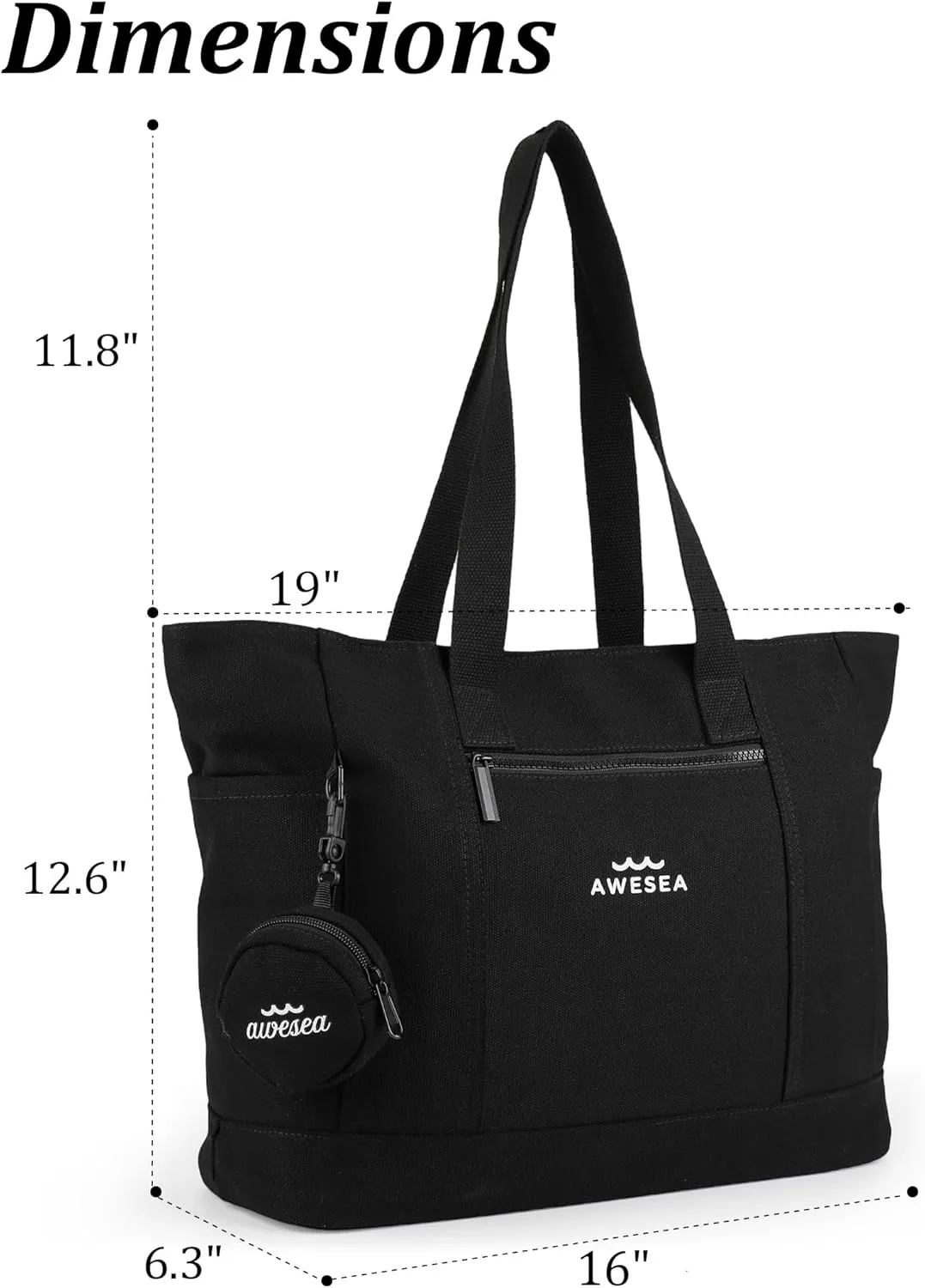 Large Canvas Tote Bag for Women - Durable Tote bags with interior Pocket and Zipper perfect for Travel and Daily Use