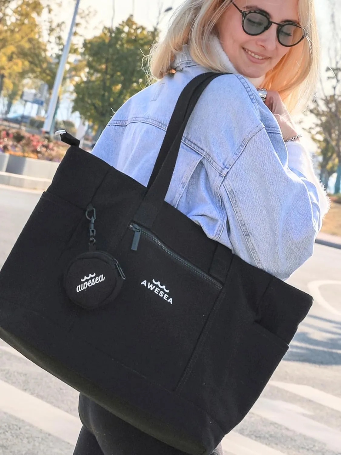 Large Canvas Tote Bag for Women - Durable Tote bags with interior Pocket and Zipper perfect for Travel and Daily Use