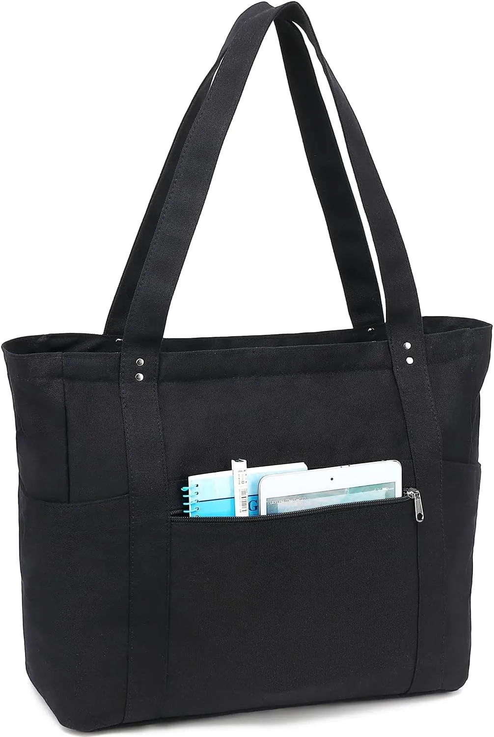 Large Canvas Tote Bag for Women, Shoulder Handbag with Laptop Compartment for College Work Nurse Travel Gym