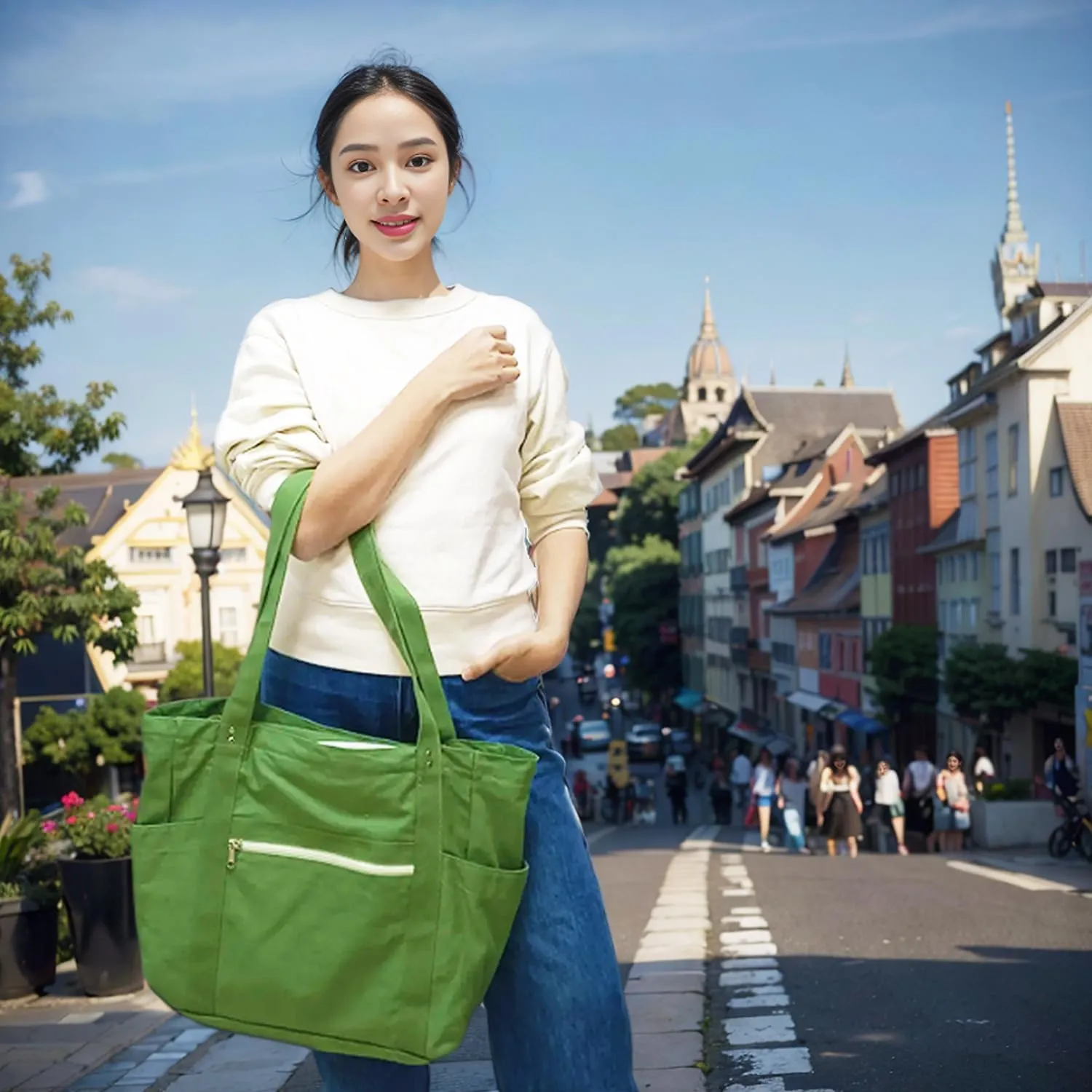 Large Canvas Tote Bag for Women, Shoulder Handbag with Laptop Compartment for College Work Nurse Travel Gym