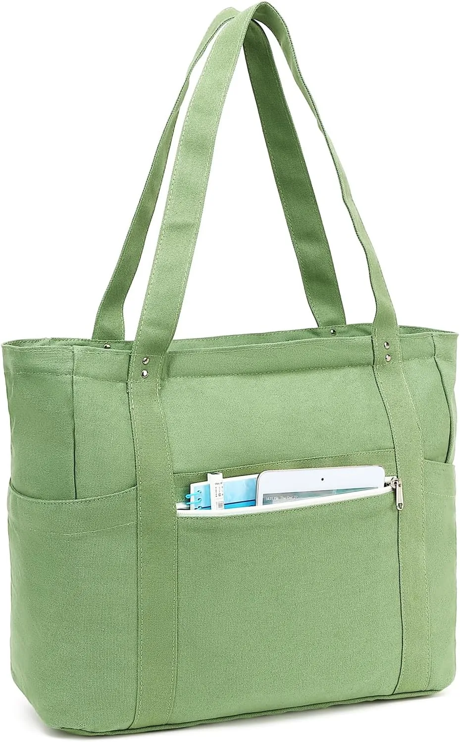 Large Canvas Tote Bag for Women, Shoulder Handbag with Laptop Compartment for College Work Nurse Travel Gym