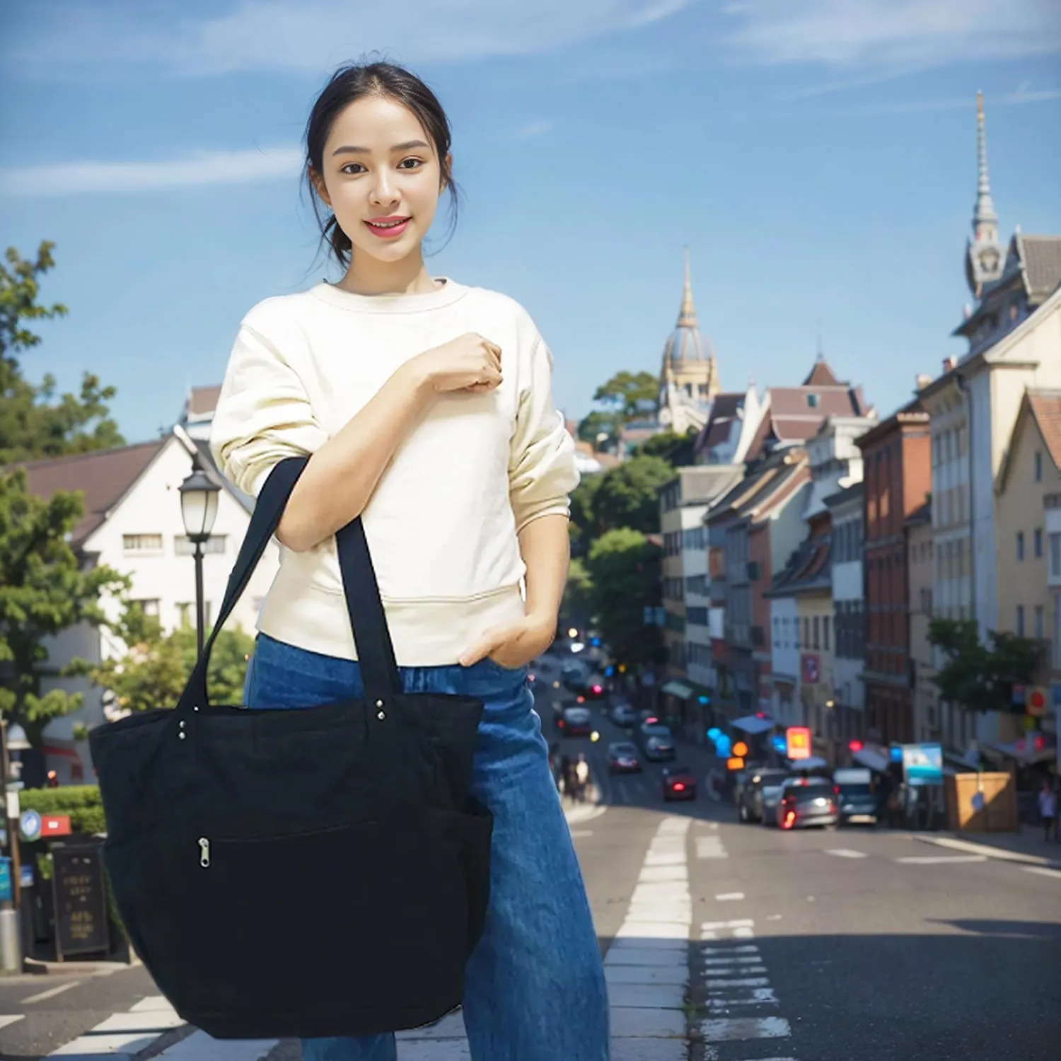 Large Canvas Tote Bag for Women, Shoulder Handbag with Laptop Compartment for College Work Nurse Travel Gym