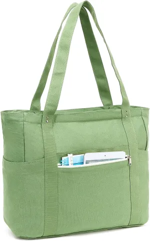 Large Canvas Tote Bag for Women, Shoulder Handbag with Laptop Compartment for College Work Nurse Travel Gym