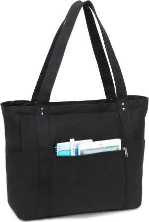 Large Canvas Tote Bag for Women, Shoulder Handbag with Laptop Compartment for College Work Nurse Travel Gym