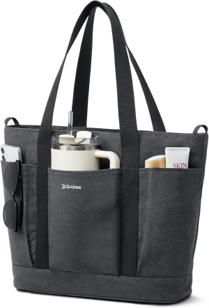 Large Canvas Tote Bag for Women with Zipper Everything Bag with Pockets and Laptop Sleeve for Work, Travel, Gym