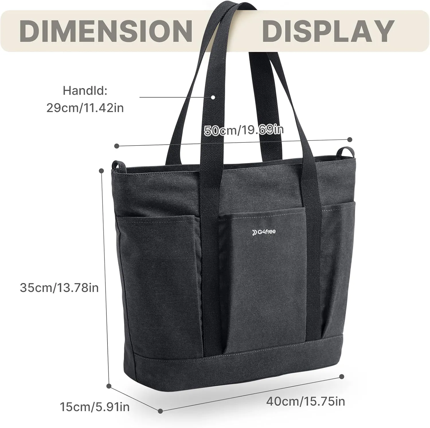 Large Canvas Tote Bag for Women with Zipper Everything Bag with Pockets and Laptop Sleeve for Work, Travel, Gym