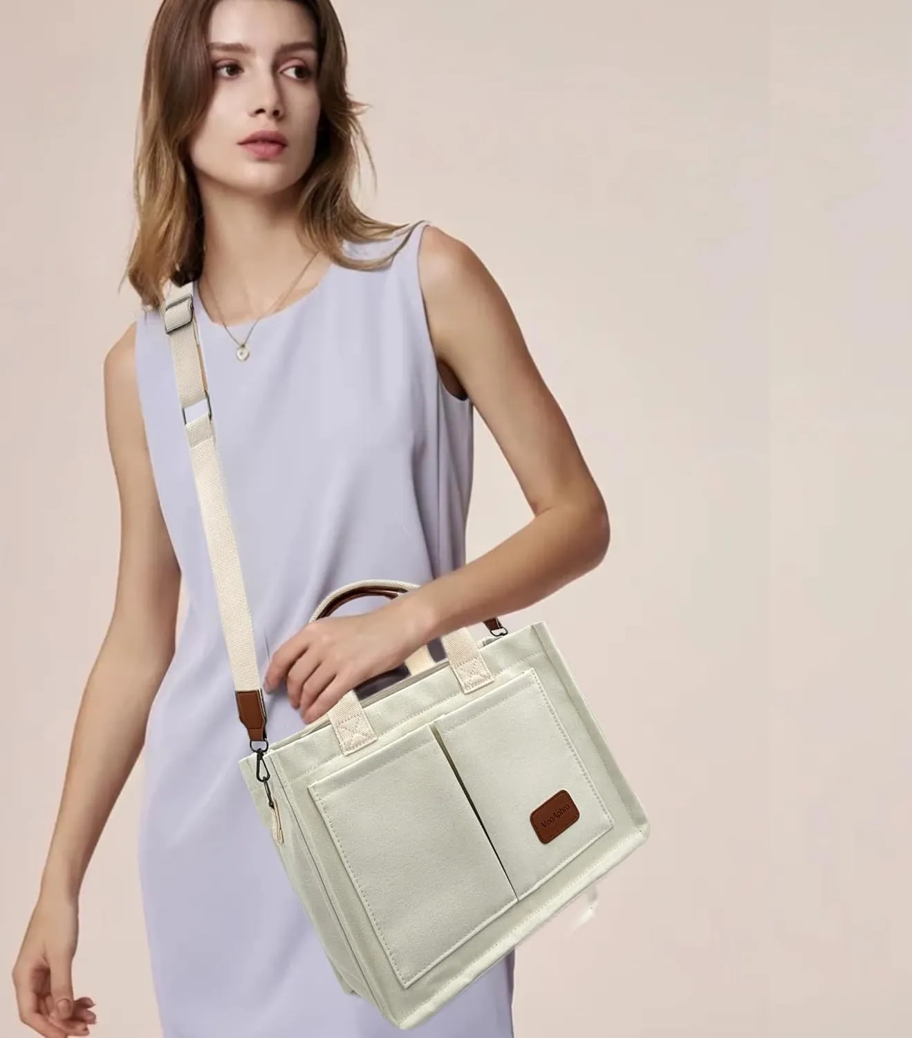 Large Canvas Tote Bag for Women Work Tote Bags with Pockets Laptop Crossbody Purses Everyday Bag Handbags for Travel