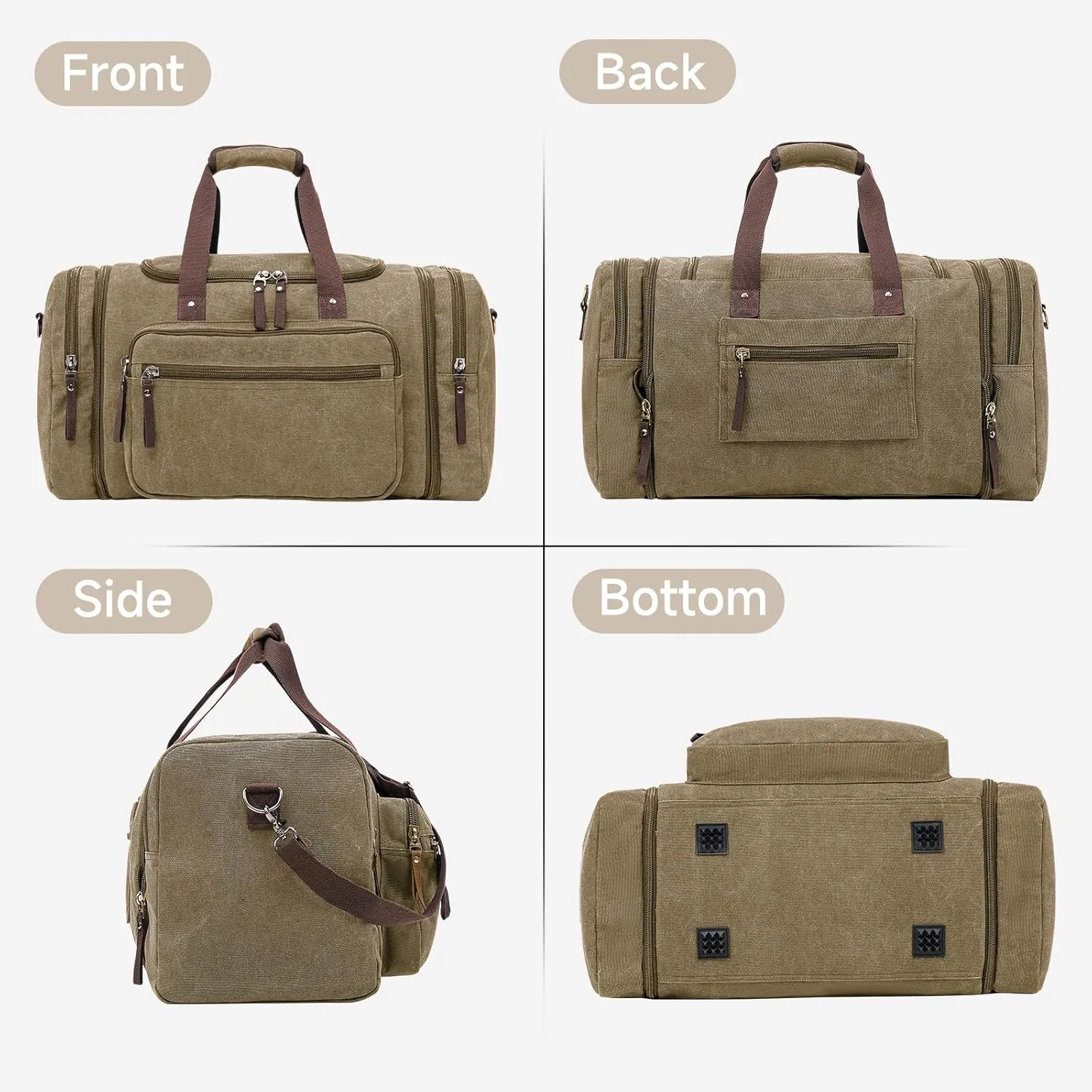 Large Canvas Travel Duffle Bag - Expandable to 67L, Durable Weekender for Men & Women - Ideal for Airplanes Travel, Gym, and Business(Coffee)