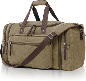 Large Canvas Travel Duffle Bag - Expandable to 67L, Durable Weekender for Men & Women - Ideal for Airplanes Travel, Gym, and Business(Coffee)