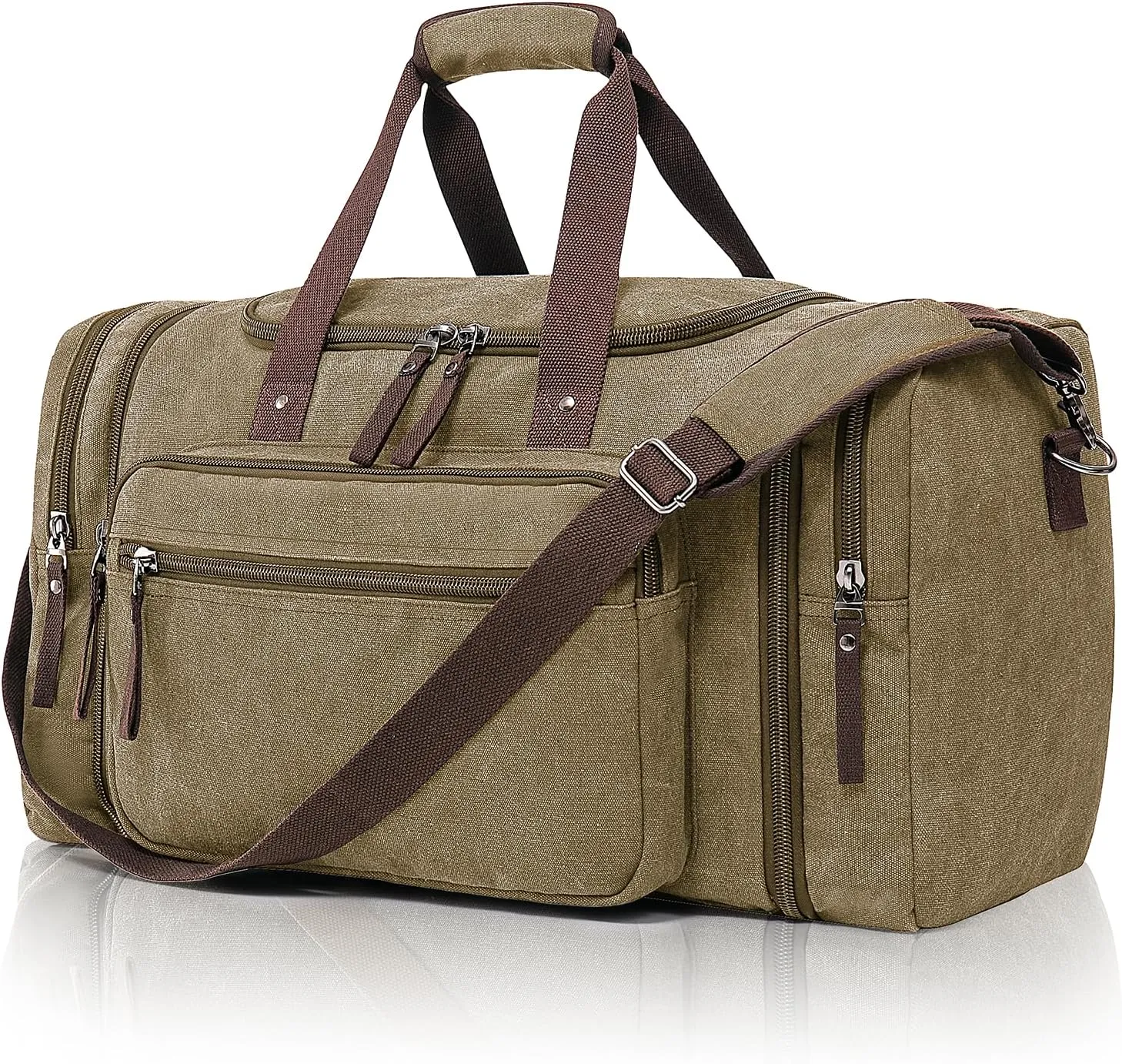 Large Canvas Travel Duffle Bag - Expandable to 67L, Durable Weekender for Men & Women - Ideal for Airplanes Travel, Gym, and Business(Coffee)