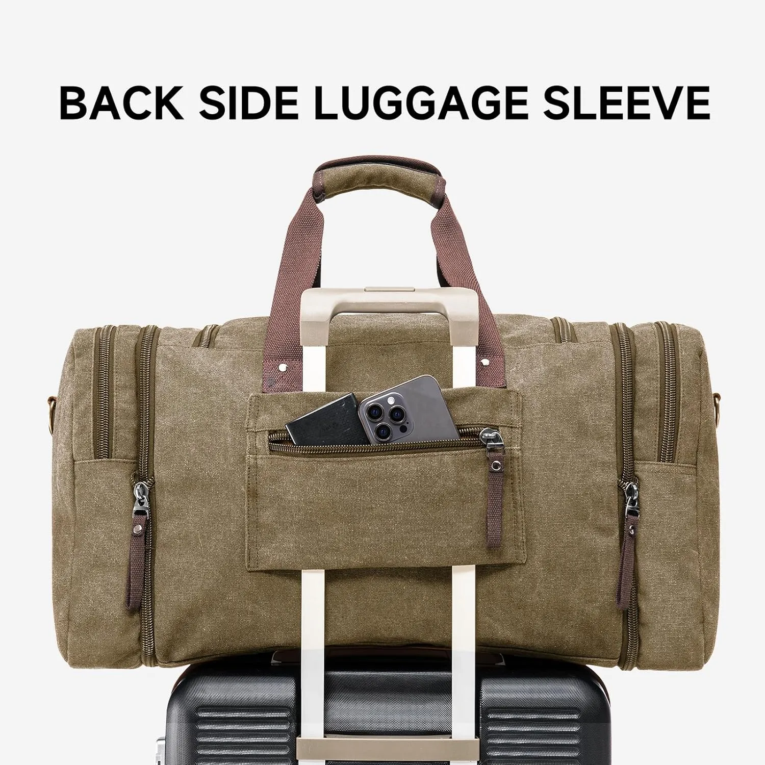 Large Canvas Travel Duffle Bag - Expandable to 67L, Durable Weekender for Men & Women - Ideal for Airplanes Travel, Gym, and Business(Coffee)