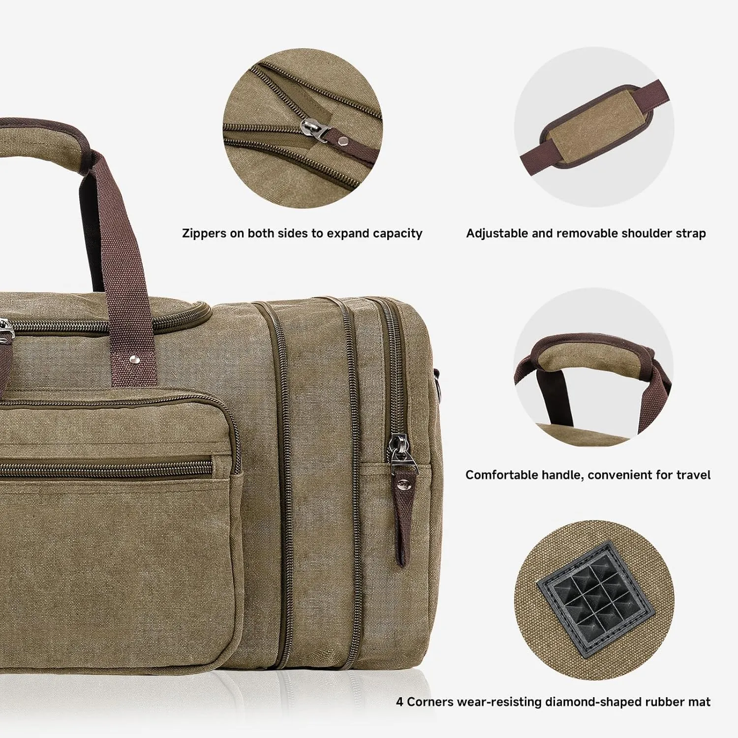 Large Canvas Travel Duffle Bag - Expandable to 67L, Durable Weekender for Men & Women - Ideal for Airplanes Travel, Gym, and Business(Coffee)