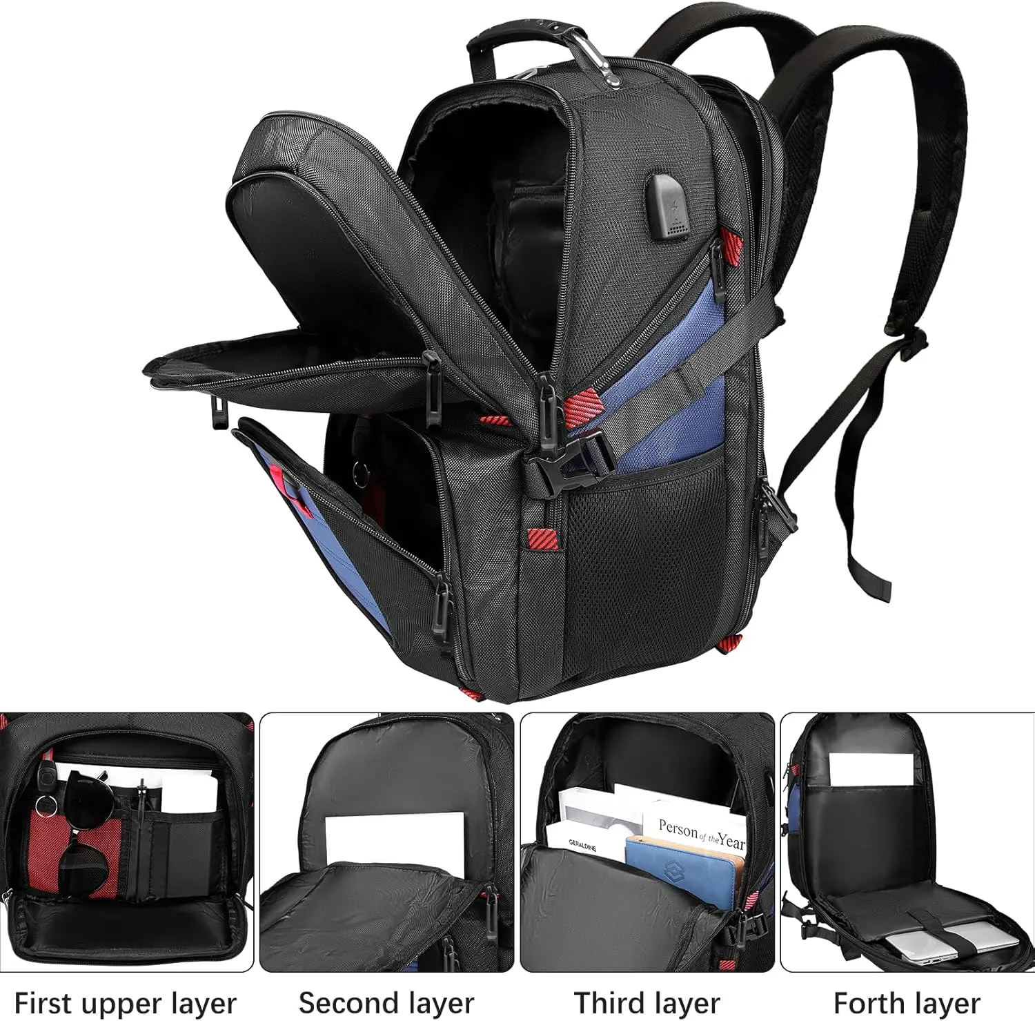 Large Laptop Backpack, 50L Travel Flight Approved Backpack for Women Men, Big Capacity Travel TSA Carry On Computer Bag, 17 Inch Weekender College Business Backpack for Him, Dark Blue