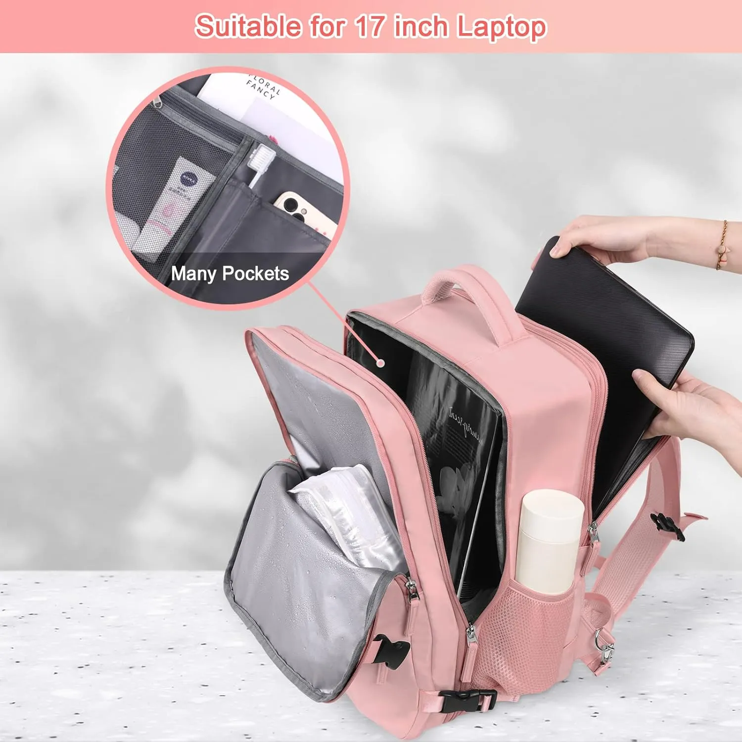 Large Travel Backpack for Women, 40L Carry On Backpack, 17 Inch Laptop Waterproof Backpack, College Bookbag, Backpack for Women, as Person Item Flight Approved