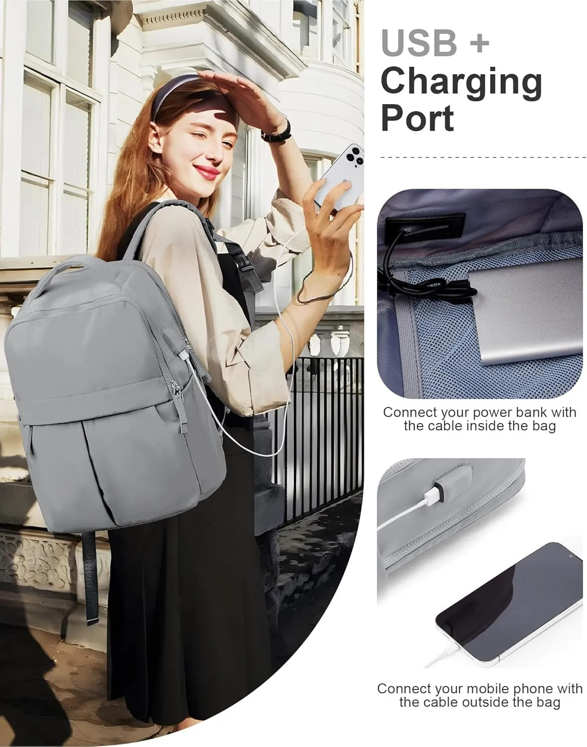 Large Travel Backpack For Women Laptop Backpack Carry On Backpack For Airplanes College Backpacks For Women Men Waterproof Gym Work Backpack For Travel Grey