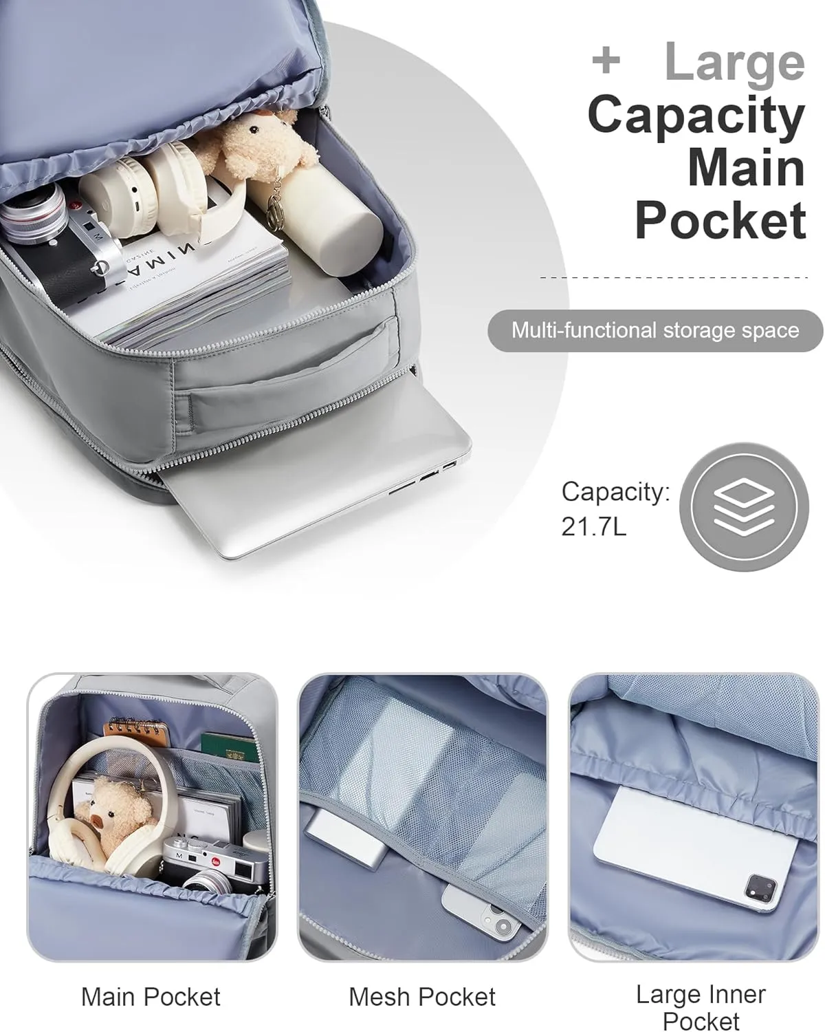 Large Travel Backpack For Women Laptop Backpack Carry On Backpack For Airplanes College Backpacks For Women Men Waterproof Gym Work Backpack For Travel Grey