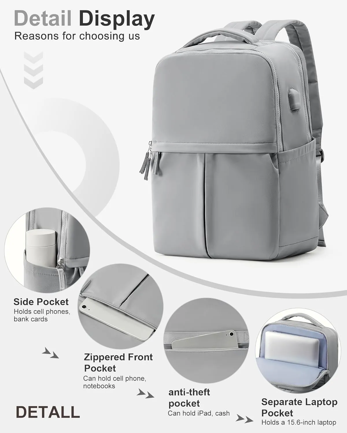 Large Travel Backpack For Women Laptop Backpack Carry On Backpack For Airplanes College Backpacks For Women Men Waterproof Gym Work Backpack For Travel Grey