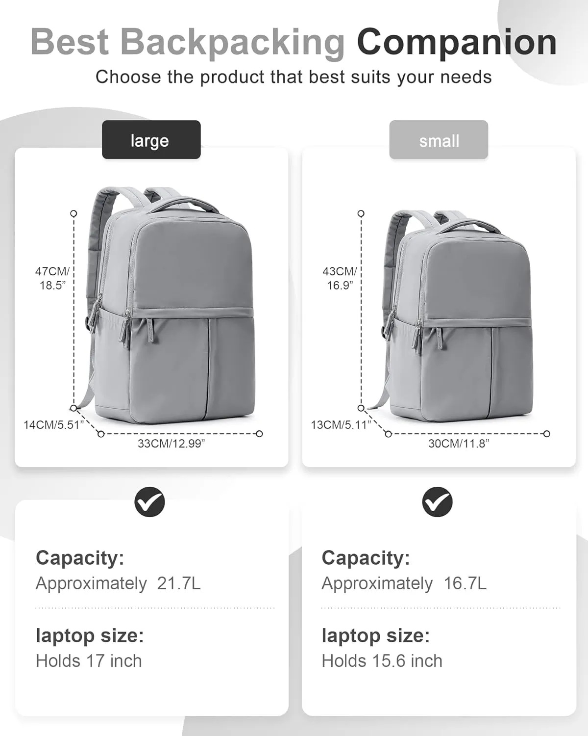 Large Travel Backpack For Women Laptop Backpack Carry On Backpack For Airplanes College Backpacks For Women Men Waterproof Gym Work Backpack For Travel Grey