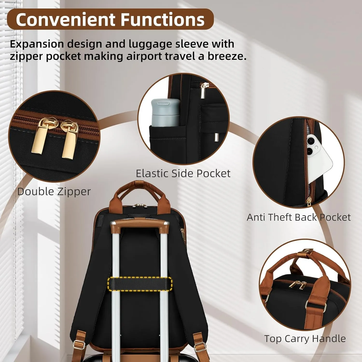 LARVENDER Luggage Sets 3 Piece Expandable Carry on Luggage 22x14x9 Airline Approved Hardshell Suitcase with Wheels TSA Lock, Lightweight Suitcase Set for Women with Travel Backpack, Black