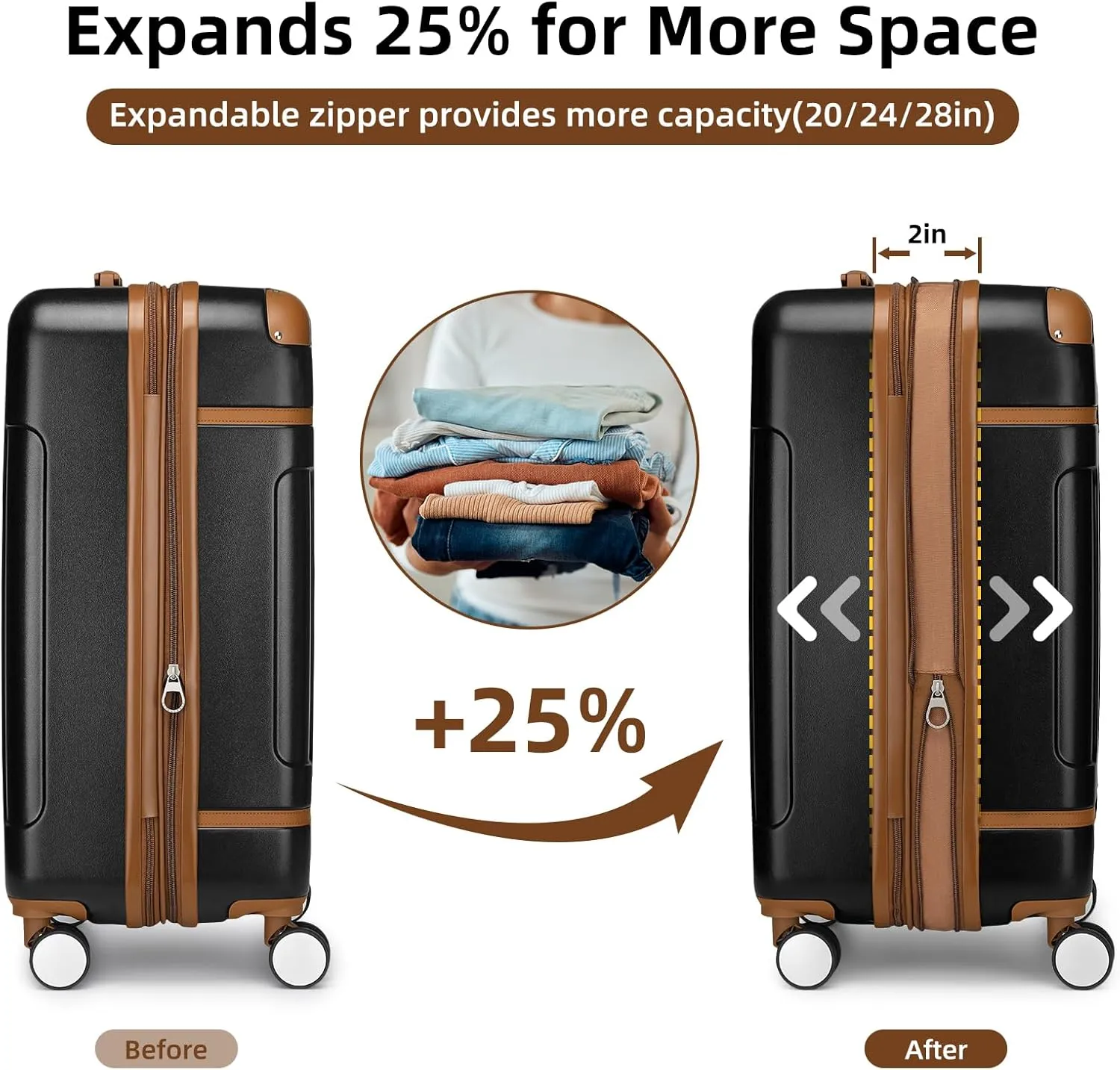 LARVENDER Luggage Sets 3 Piece Expandable Carry on Luggage 22x14x9 Airline Approved Hardshell Suitcase with Wheels TSA Lock, Lightweight Suitcase Set for Women with Travel Backpack, Black