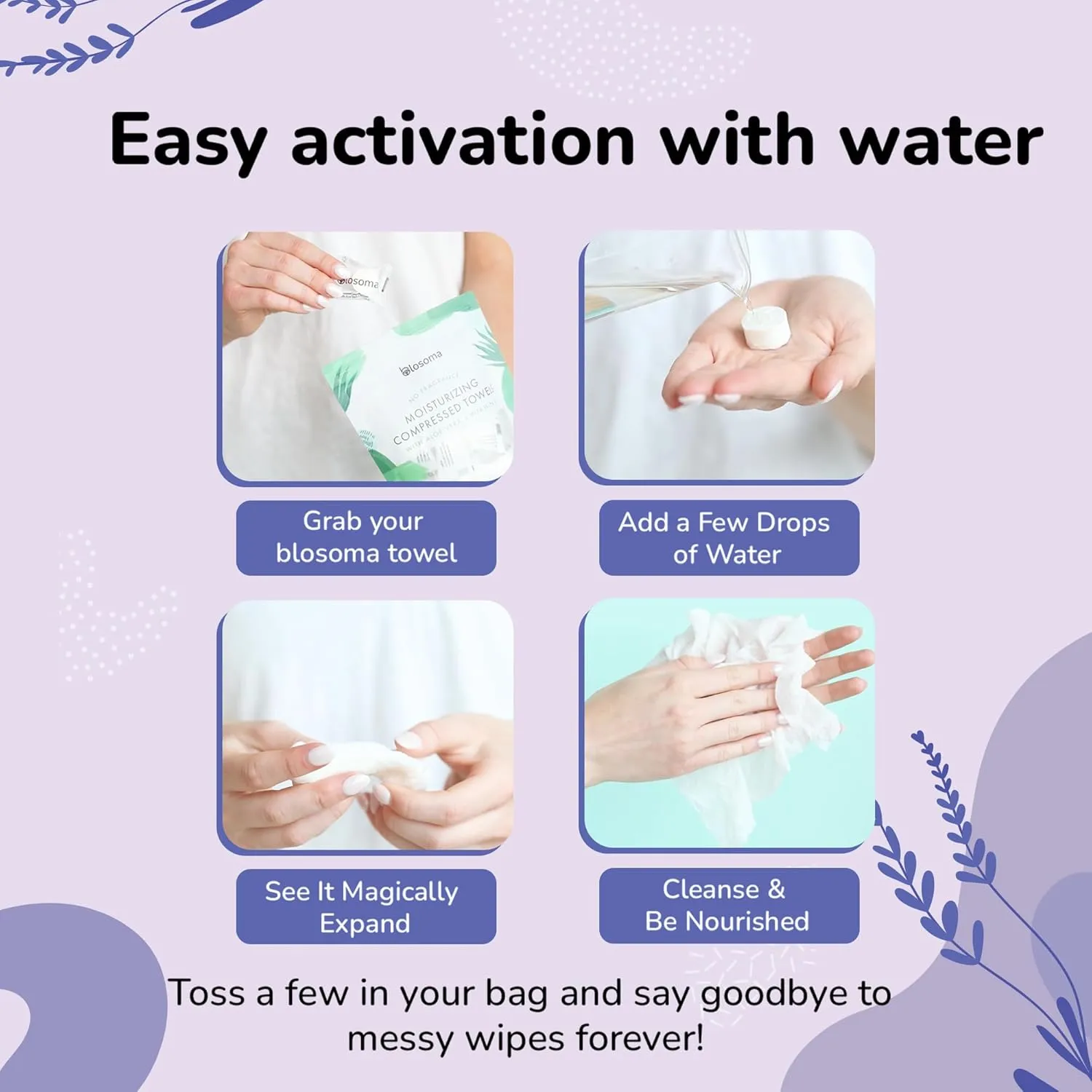 Lavender Compressed Towel Tablets – Disposable Cotton, Instant Expandable water activated Face Towels, Travel-Friendly, Biodegradable Moisturizing Towels for Camping and Outdoors Pack of 50