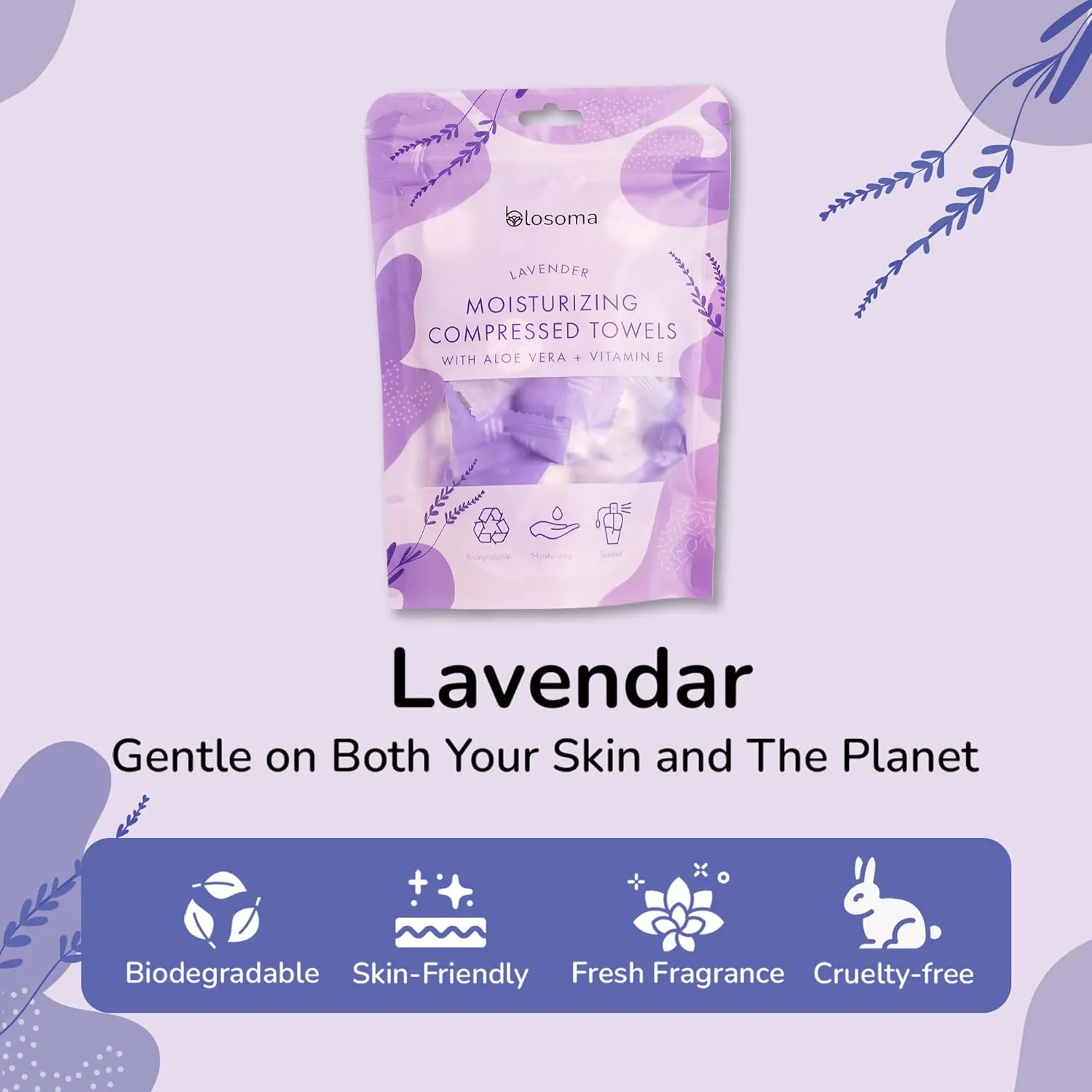 Lavender Compressed Towel Tablets – Disposable Cotton, Instant Expandable water activated Face Towels, Travel-Friendly, Biodegradable Moisturizing Towels for Camping and Outdoors Pack of 50