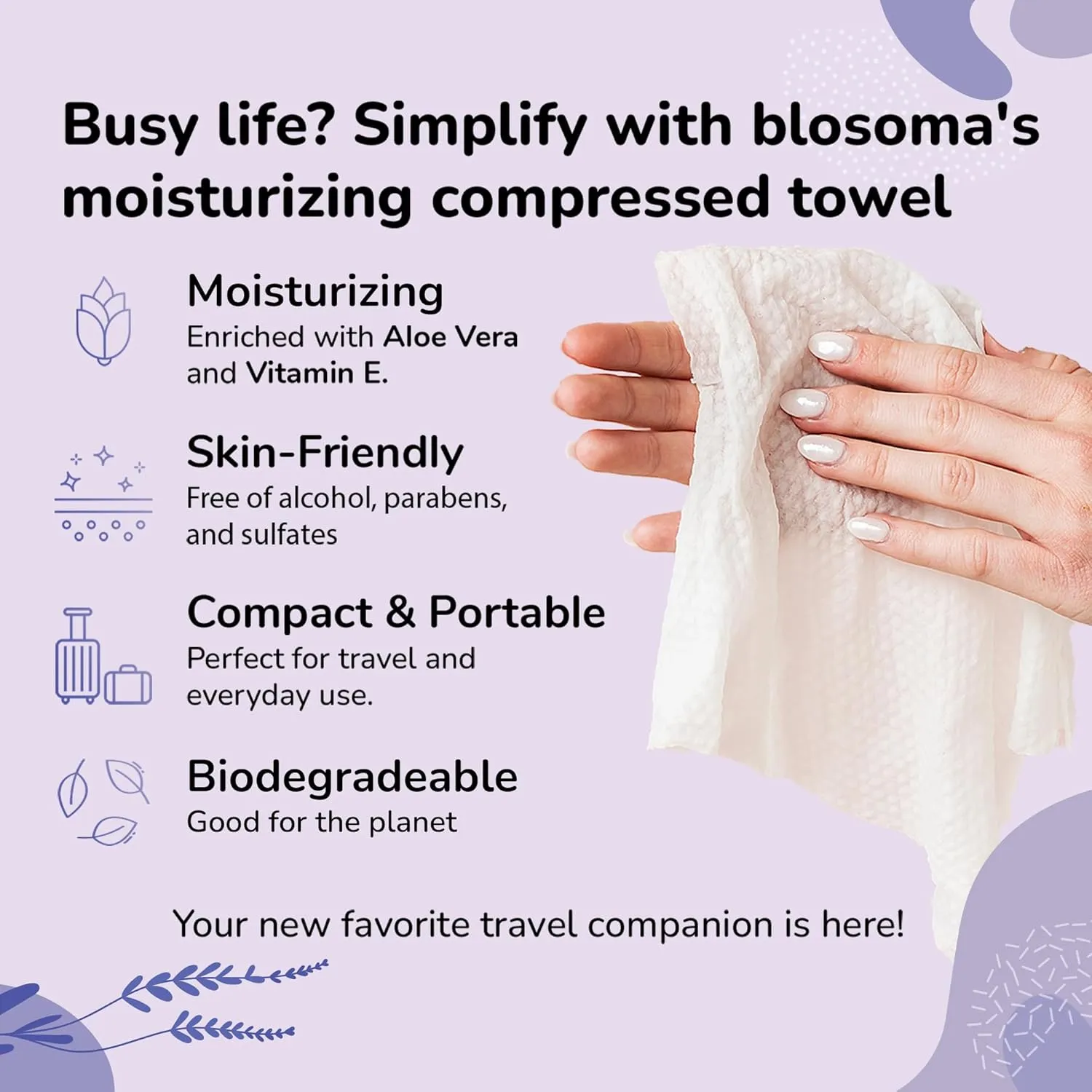 Lavender Compressed Towel Tablets – Disposable Cotton, Instant Expandable water activated Face Towels, Travel-Friendly, Biodegradable Moisturizing Towels for Camping and Outdoors Pack of 50