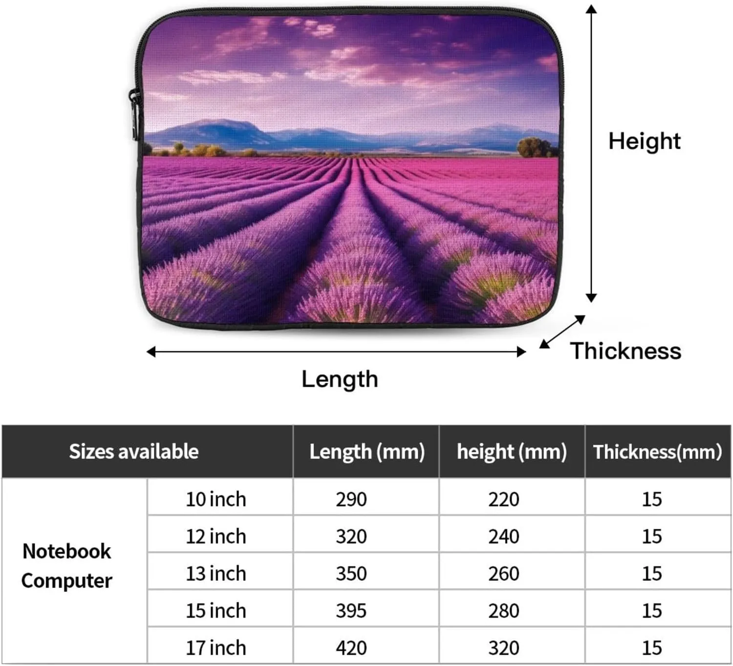 Lavender Fields Laptop Case 13 inch, Shockproof Protective Computer Sleeve Cover Water Resistant Laptop Bag Carrying Tablet Cover Briefcase Handbags Gifts for Men Women