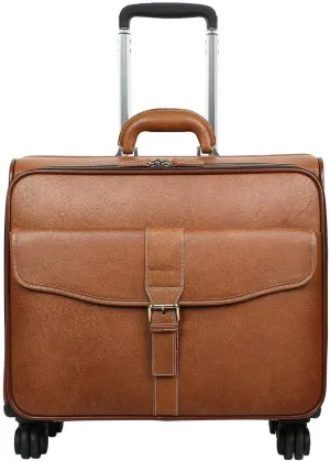Leathario Leather Rolling Laptop Case Wheeled Briefcase Suitcase Roller Boarding