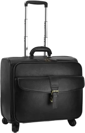 Leathario Leather Rolling Laptop Case Wheeled Briefcase Suitcase Roller Boarding