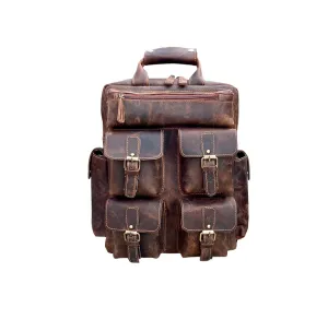 Leather Backpack Rustic brown cowhide leather laptop bag Hiking backpack Hipster Backpack College Backpack for Men Vintage brown laptop bag 18 Inch Laptop bag Leather Rucksack (Large)