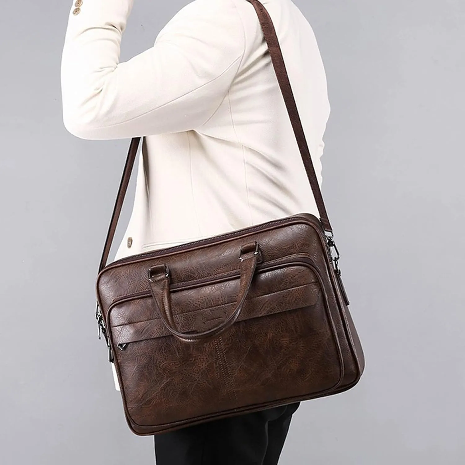 leather Laptop Bag for Men 16.1 inch,Premium Laptop Briefcase Fits,onvertible Computer Handbags Shoulder Crossbody Bag