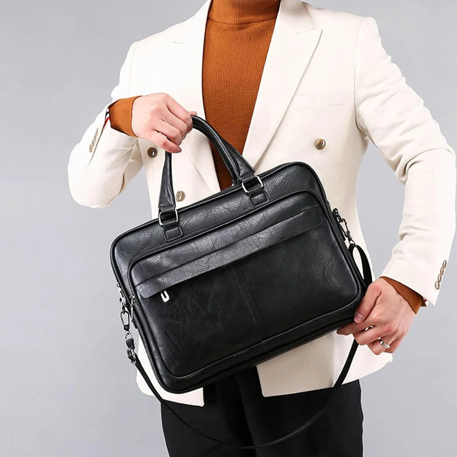 leather Laptop Bag for Men 16.1 inch,Premium Laptop Briefcase Fits,onvertible Computer Handbags Shoulder Crossbody Bag