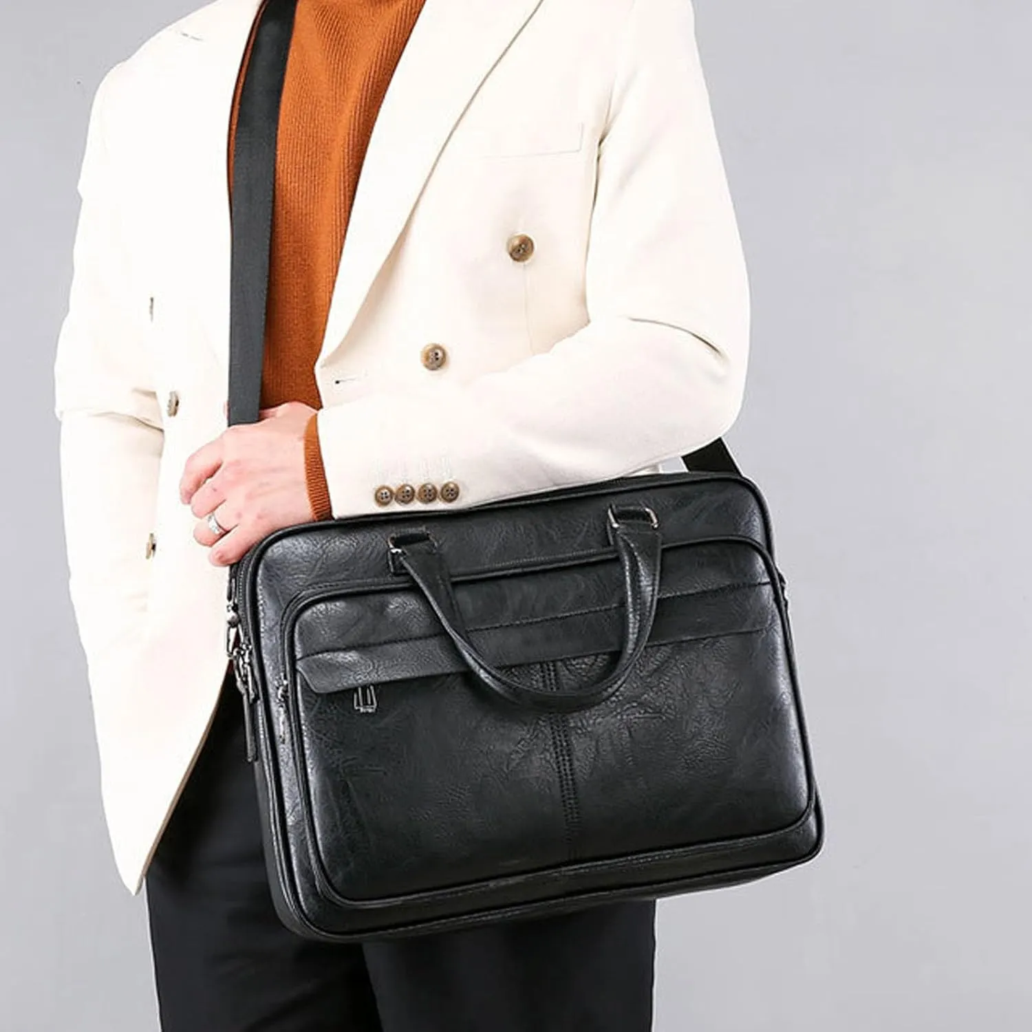 leather Laptop Bag for Men 16.1 inch,Premium Laptop Briefcase Fits,onvertible Computer Handbags Shoulder Crossbody Bag