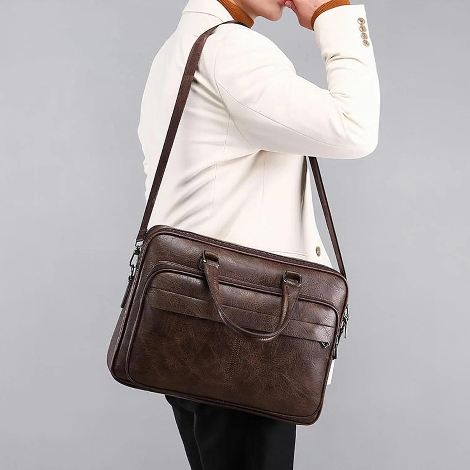 leather Laptop Bag for Men 16.1 inch,Premium Laptop Briefcase Fits,onvertible Computer Handbags Shoulder Crossbody Bag