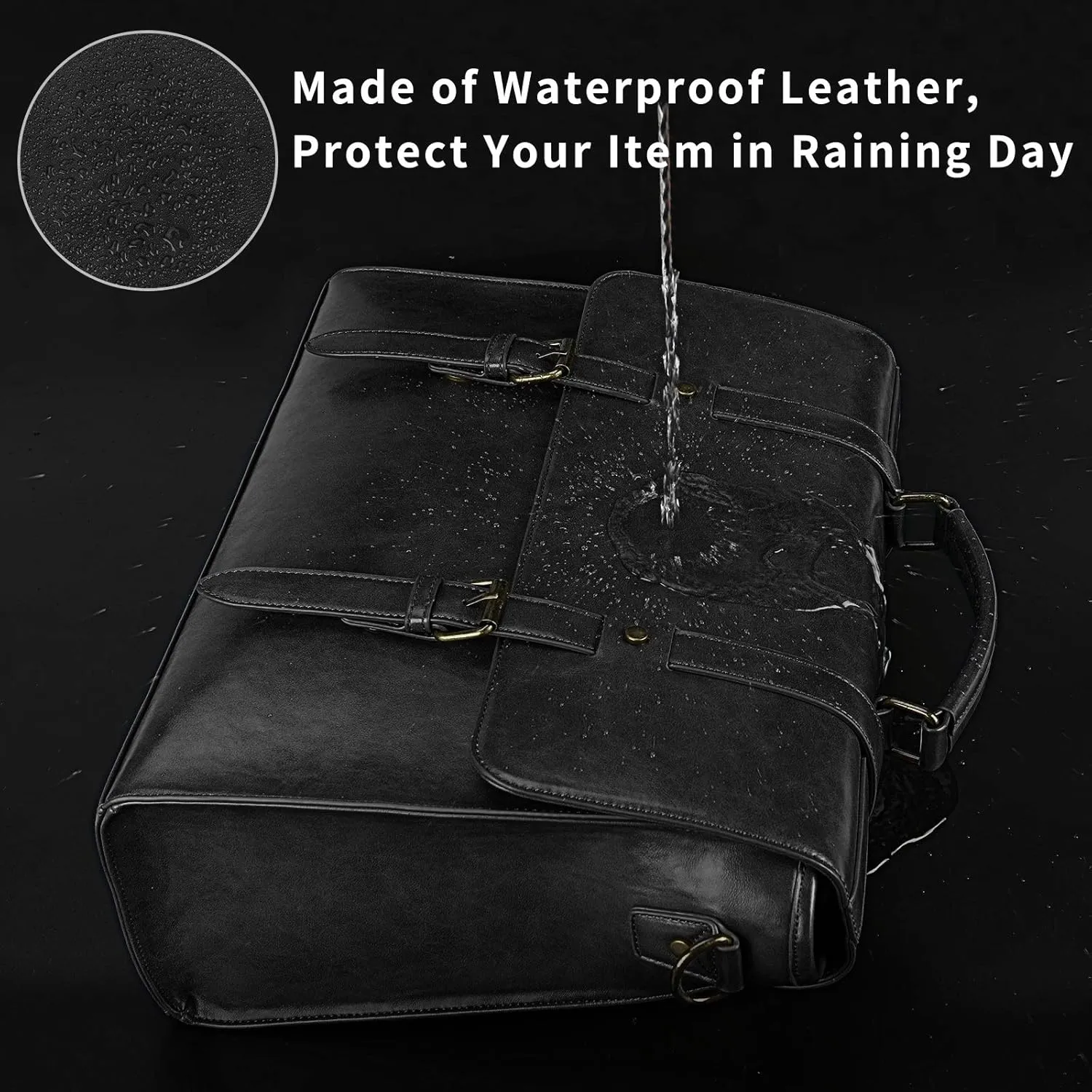 Leather Mens Messenger Bag Vintage 15.6 Inch Waterproof Leather Laptop Briefcase Large Satchel Shoulder Bag Retro Office College Computer Laptop Bag, Black