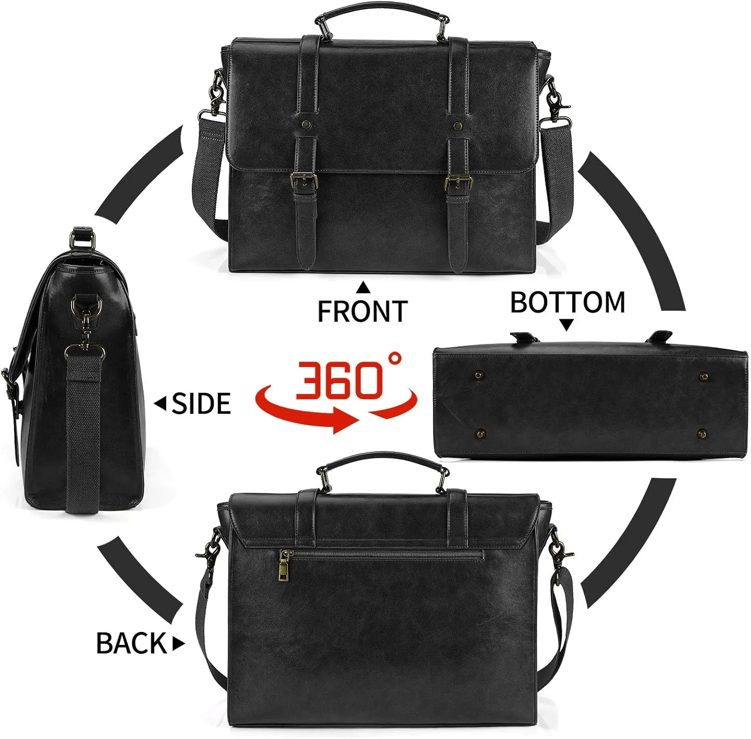 Leather Mens Messenger Bag Vintage 15.6 Inch Waterproof Leather Laptop Briefcase Large Satchel Shoulder Bag Retro Office College Computer Laptop Bag, Black