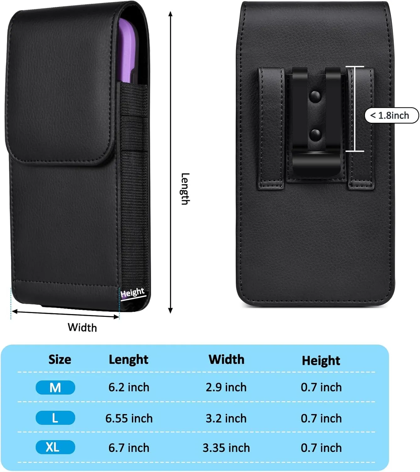 Leather Phone Holster with Strong Metal Belt Clip and Magnetic Closure Compatible with iPhone 16/15/14/13/12 Pro Max, Galaxy S25/S24/S23/S22 Plus & FE, L-Black