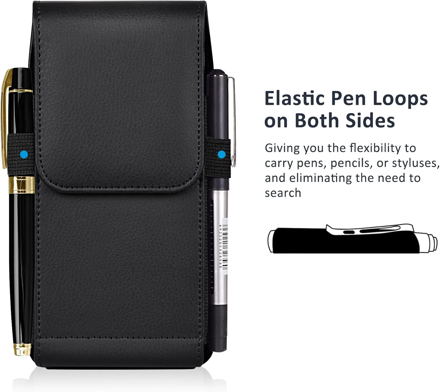 Leather Phone Holster with Strong Metal Belt Clip and Magnetic Closure Compatible with iPhone 16/15/14/13/12 Pro Max, Galaxy S25/S24/S23/S22 Plus & FE, L-Black