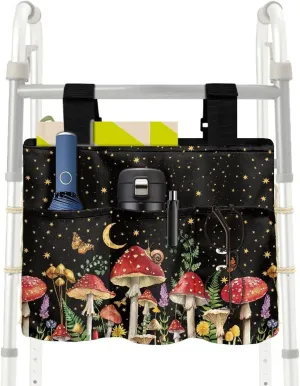 LedBack Red Mushroom Stars Walk Accessories Lightweight Walker Bag for Seniors Large Capacity Organizer Pouch Storage Walker Storage Bag with Small Pockets