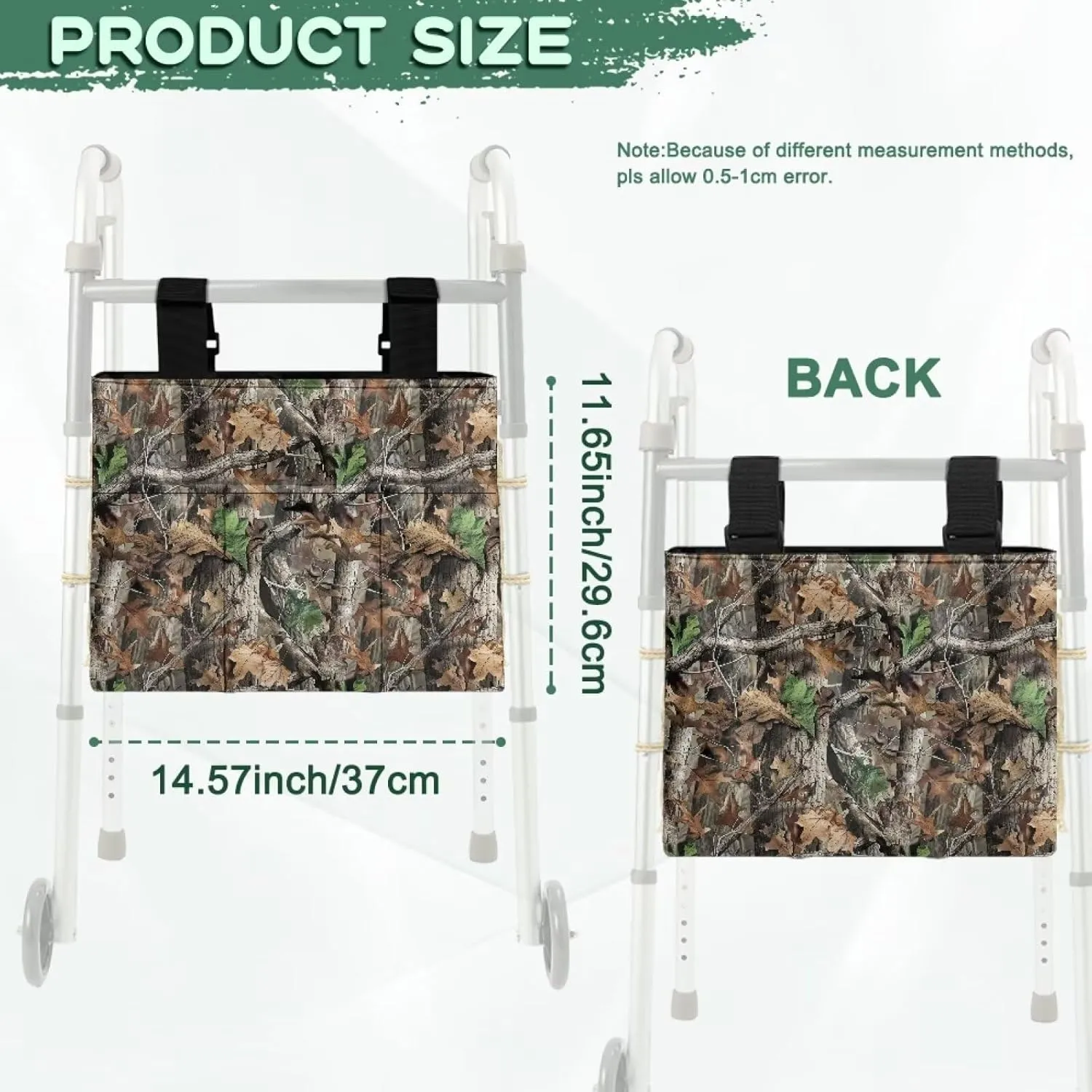 LedBack Walker Bag Large Capacity Organizer Carry Storage Pouch for Seniors Elderly, Tree Branches Leaves Removable Walker Accessories, Easy to Install