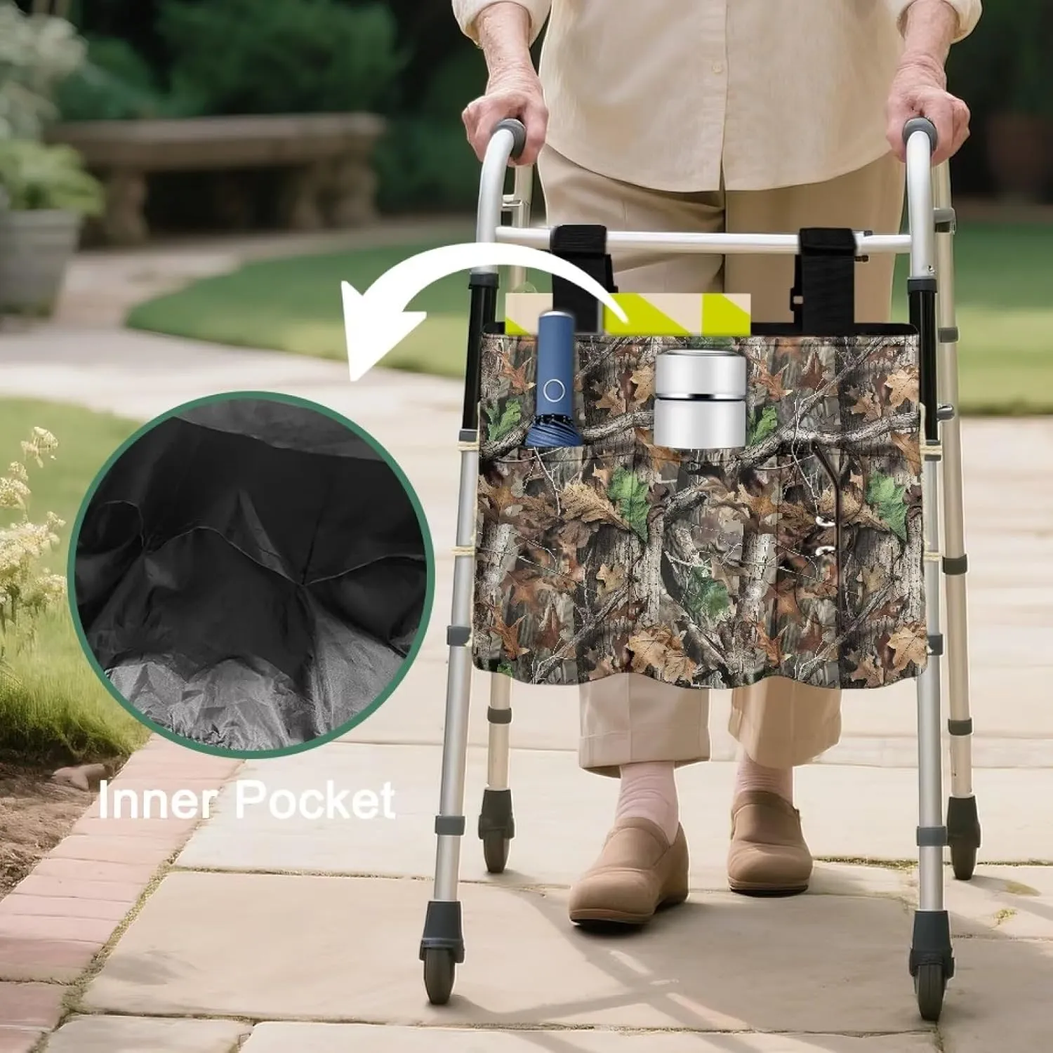 LedBack Walker Bag Large Capacity Organizer Carry Storage Pouch for Seniors Elderly, Tree Branches Leaves Removable Walker Accessories, Easy to Install