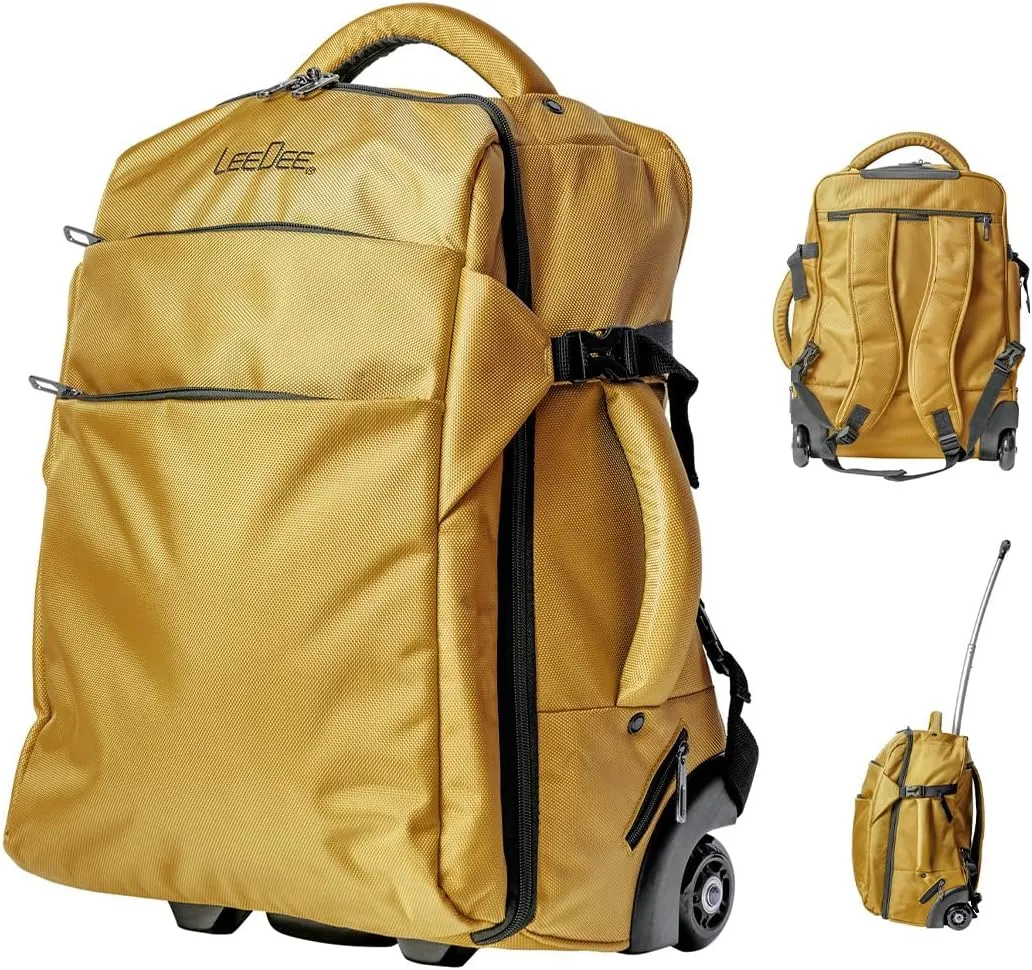 LeeDee Rolling Backpack, Wheeled backpack, Backpack with wheels, Business, Travel, Laptop, Carry-on luggage (Gold)