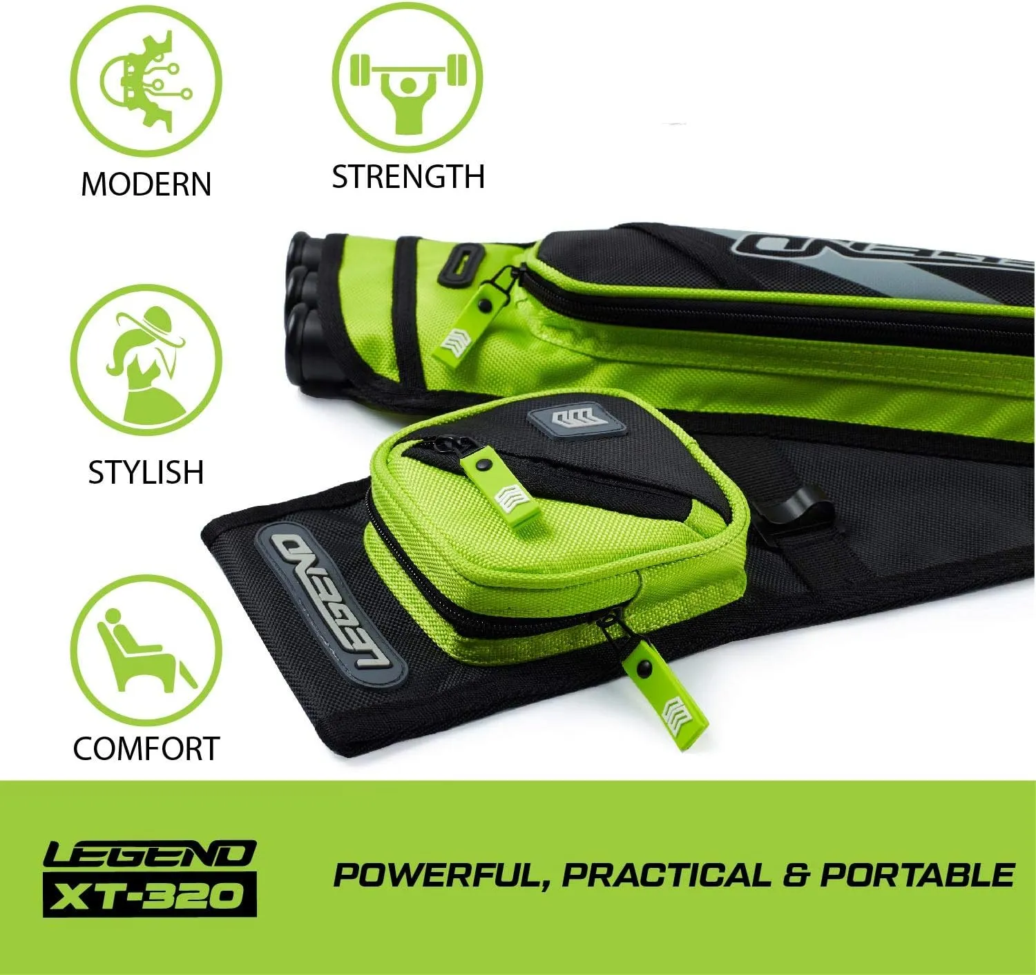 LEGEND XT320 Archery Quivers - Nylon Hip Quivers with 3 Arrow Tube Cases for Target Shooting - Adjustable Waist Belt, T-Slot, Storage Compartments for Accessories, Gear, Tools, Release Tab, Score Card
