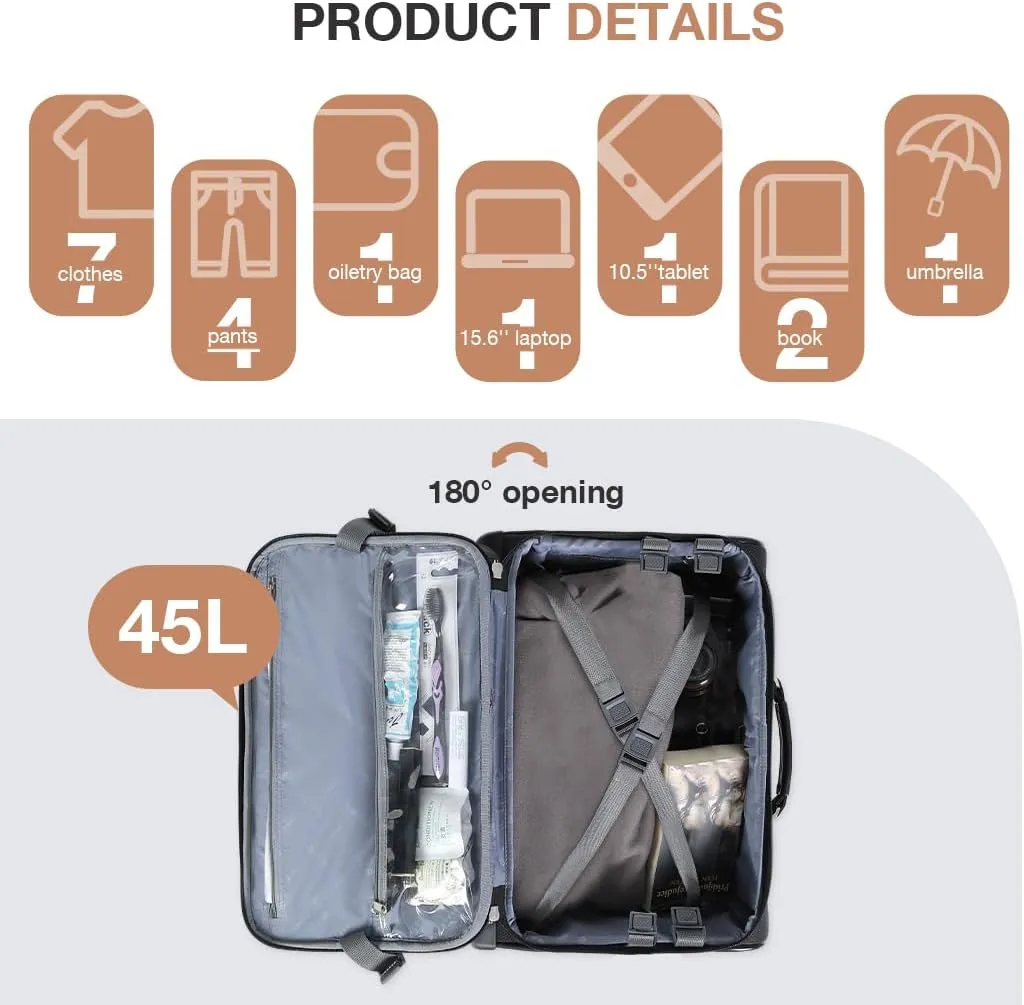 Lekebobor Rolling Laptop Bag with 6 Packing Cubes, Rolling Briefcase for Men Women Fits 15.6-17.3 Inch Laptop Briefcase on Wheels