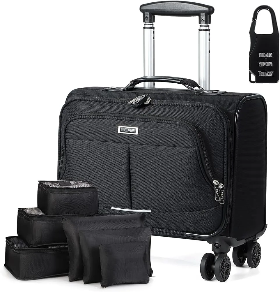 Lekebobor Rolling Laptop Bag with 6 Packing Cubes, Rolling Briefcase for Men Women Fits 15.6-17.3 Inch Laptop Briefcase on Wheels